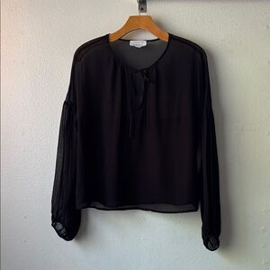 & Other Stories Black Sheer Top With Tie - Size 6